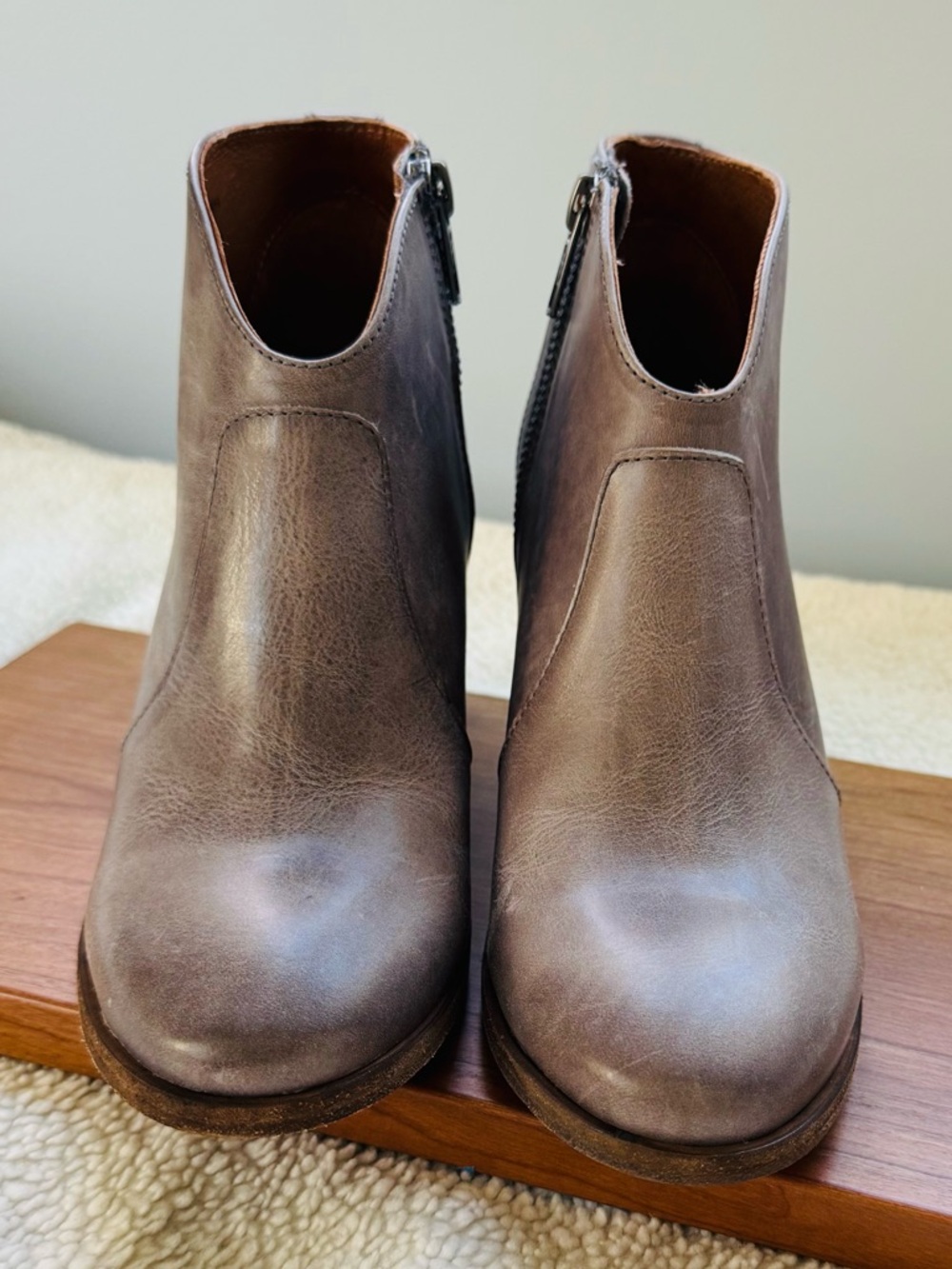 Frye grey  Leather Zip Ankle Booties